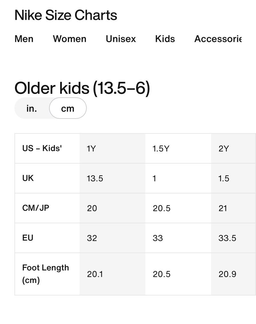 Nike 2y size clearance