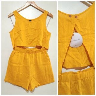 Linen Mustard Coords Summer / Beach Outfit Shorts, croptop