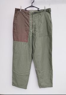 NIKO AND ... BAKER PANTS CINCH BACK TROUSERS TWO TONED PATCH WORK OG 107 OLIVE DRAB  JAPAN BRAND SIZE 4   32 WAIST ARMY MILITARY FATIGUE