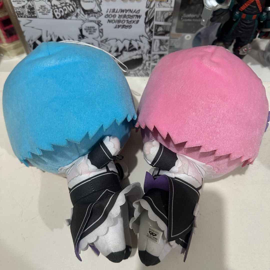 Re: Zero Rem Ram Banpresto Plush SET (Category: Plushies & Soft Toys) located in Cebu City. Submitted by lylma (Listing ID 1306882177, Image 2). Description: Re: Zero Rem and Ram Banpresto Plush ₱550 * 22-23cm, no tag ‼️ Strictly SOLD as SET ‼️ WYSIWYG ‼️ Location: Punta Princesa, Cebu City, VISAYAS.