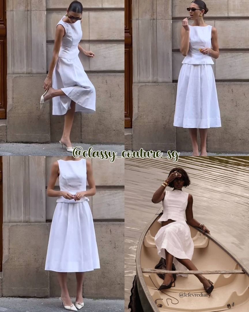 Reformation Moya Linen Two Piece Peplum Top Midi Skirt Set Women s Fashion Dresses Sets Sets or Coordinates on Carousell