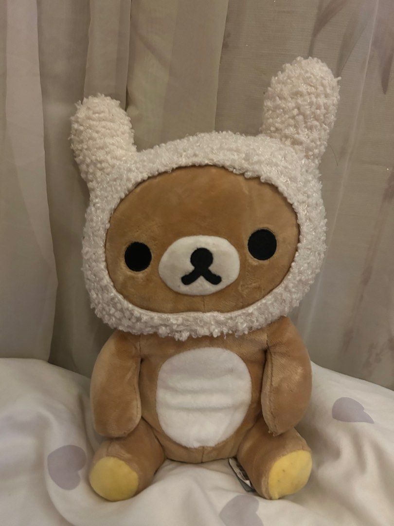 Rilakkuma rabbit bunny plush stuffed toy (Category: Plushies & Soft Toys) located in San Jose. Submitted by lexeepy (Listing ID 1306793772, Image 1). Description: Plushie barely used and clean. Original strawberry not included. 💵Mode of payment: Gcash 🚚Courier: J&T 📦Prio Payo 🔖3 days reservation 📍location: San Jose, Antique ❗️Will only entertain offers of current price or higher❗️ .