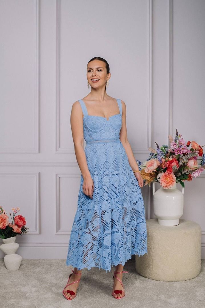 Self Portrait Orange & Blue Lace Midi Sweetheart Dress, Women's Fashion,  Dresses & Sets, Dresses on Carousell