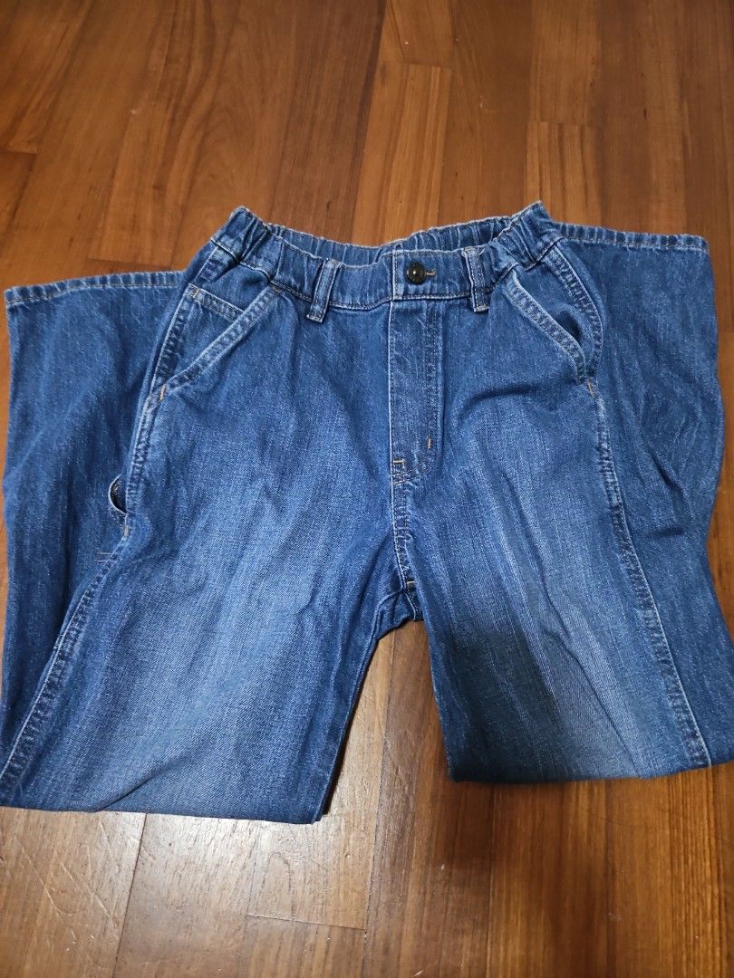 UNIQLO blue elastic stretchy sweatpants jeans Babies Kids Babies Kids Fashion on Carousell
