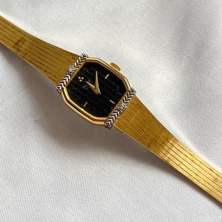 Vintage Pulsar Diamond-encrusted Golden Watch in Black Octagon Dial