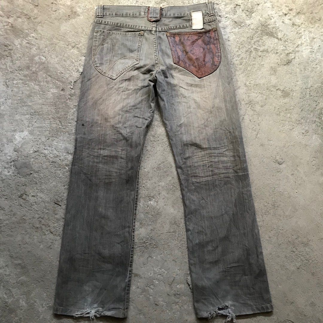 VINTAGE Y2K TWO ANT JEAN DIRTY MUD WASH DENIM FLARE BAGGY JEANS 00s archive L.G.B. mud denim pants y2k