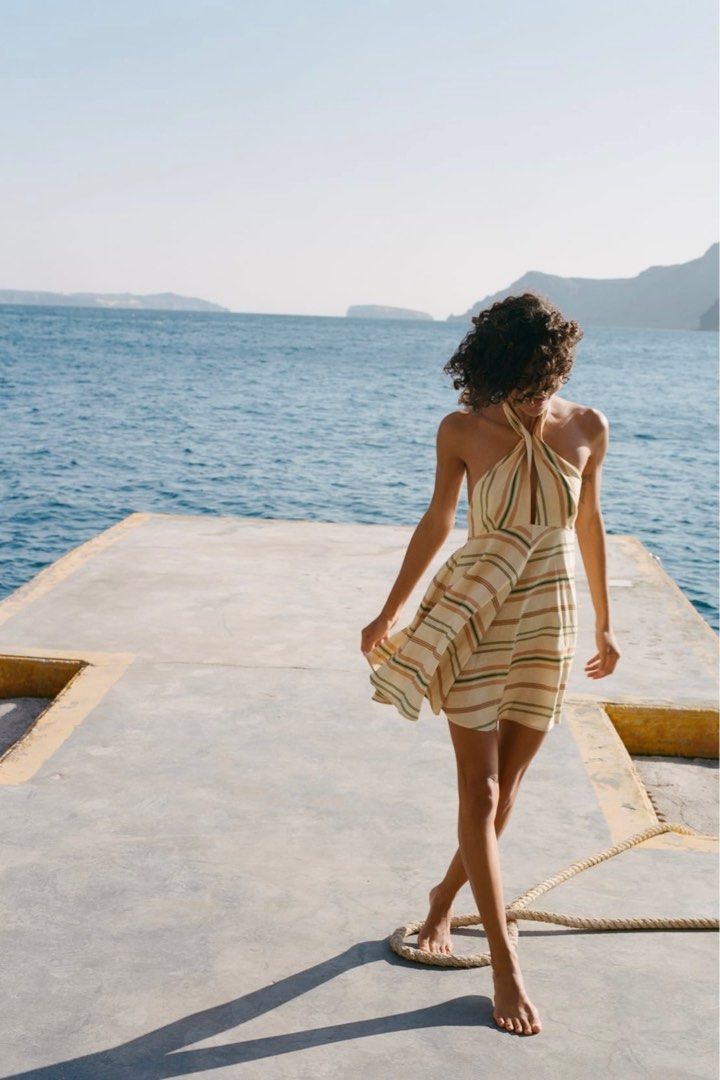 Zara Striped Linen Blend Short Halter Dress Women s Fashion Dresses Sets Dresses on Carousell