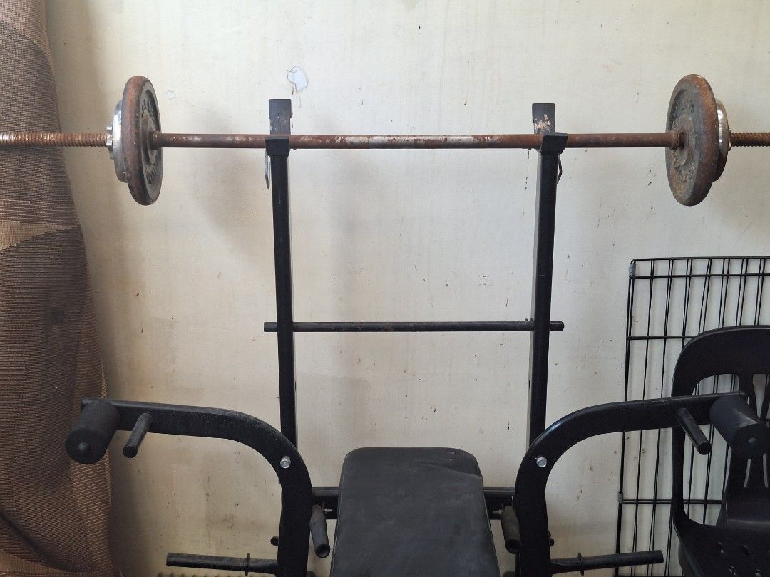 6in1 Bench press with bar and plates (Category: Weights & Dumbbells) located in Cavite. Submitted by skyinigo0406 (Listing ID 1311524132, Image 1). Description: 6 in 1 bench press bar plates 2 pc 2kg 2pcs 15lbs cavite area.