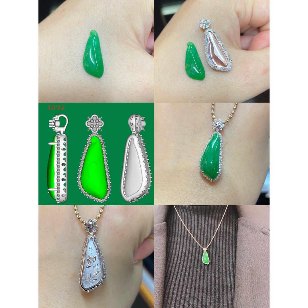 Natural jadeite customer setting service, jade processing. Production. Jade chain pendant K gold clasp processing starts from 600 HKD. Master Ho 62769030, Tsim Sha Tsui shop62863124379778114