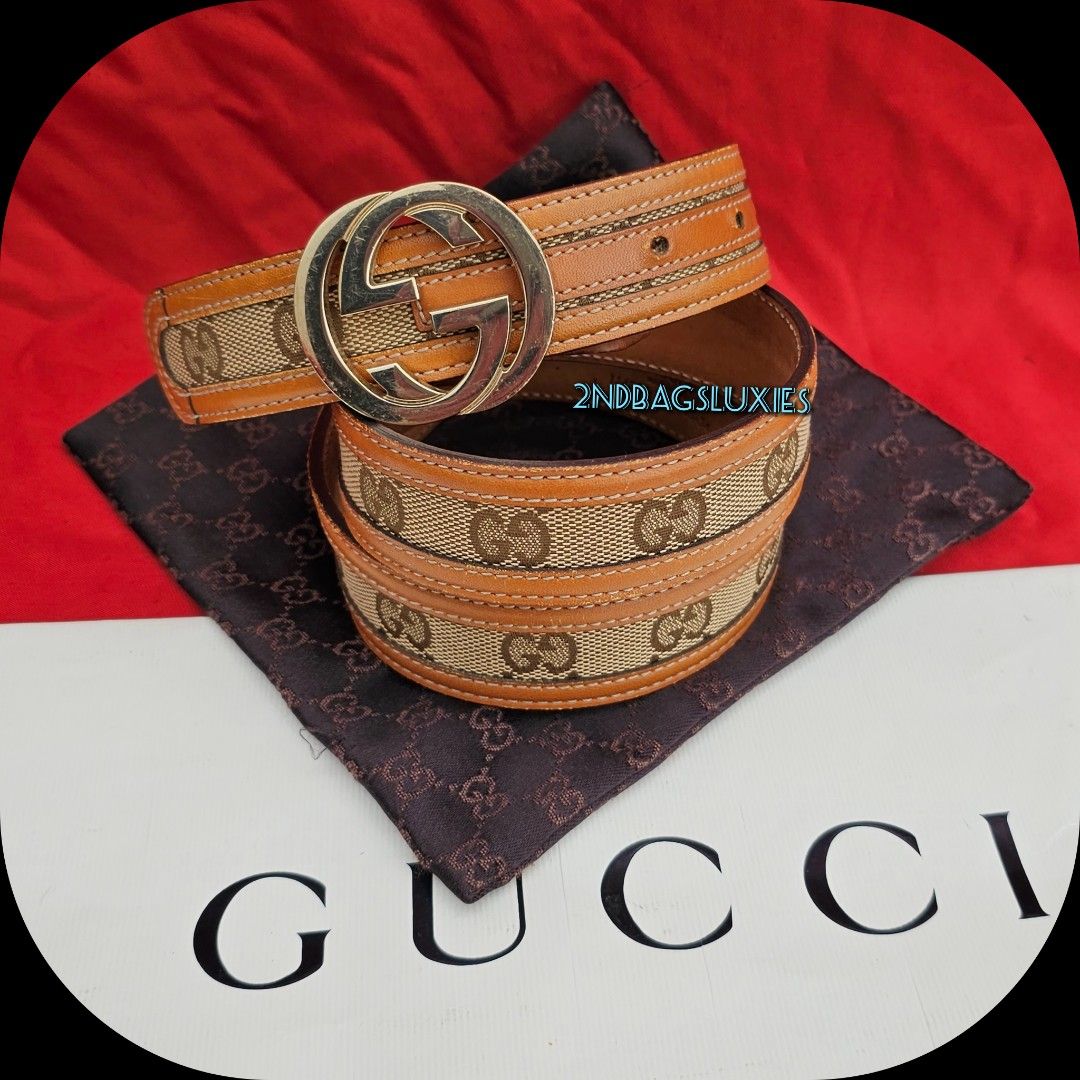 85cm Unisex Gucci GG Canvas Gold Interlocking Buckle Belt Luxury Accessories on Carousell