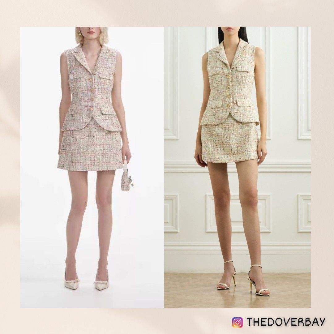 pastel boucle tailored mini dress Cream Boucle Tailored Mini Dress self-portrait