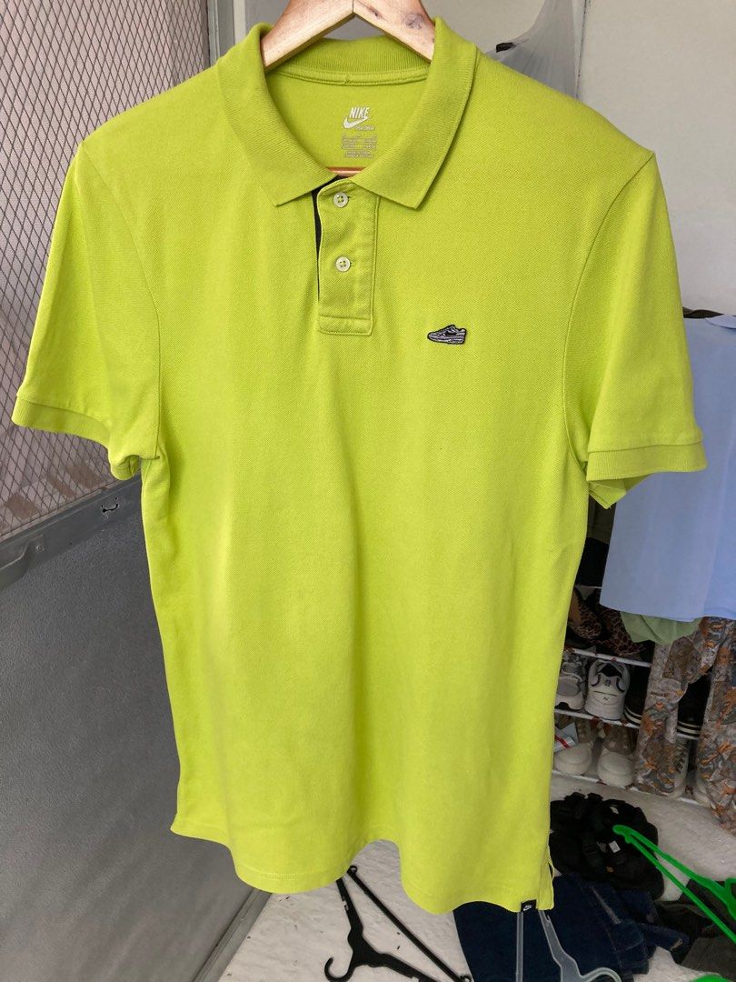 Authentic Nike Shoe Logo Airmax 90s Logo Volt Green Poloshirt for Men s M on tag dimes is 19.4 X 28.4 Men s Fashion Tops Sets Tshirts Polo Shirts on Carousell