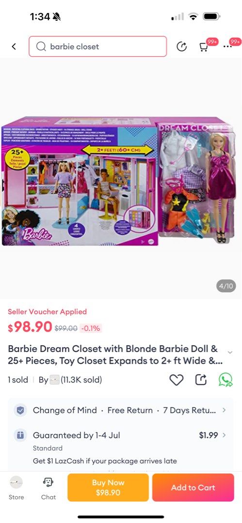 Barbie Dream Closet with Blonde Barbie Doll 25 Pieces Toy Closet Expands to 2 ft Wide Features 10 Storage Areas Full Length Mirror Customizable Desk Space and Rotating Clothes Rack Hobbies