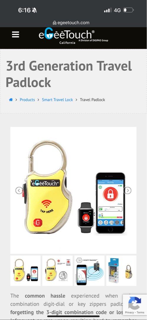 Egeetouch smart travel padlock outlet
