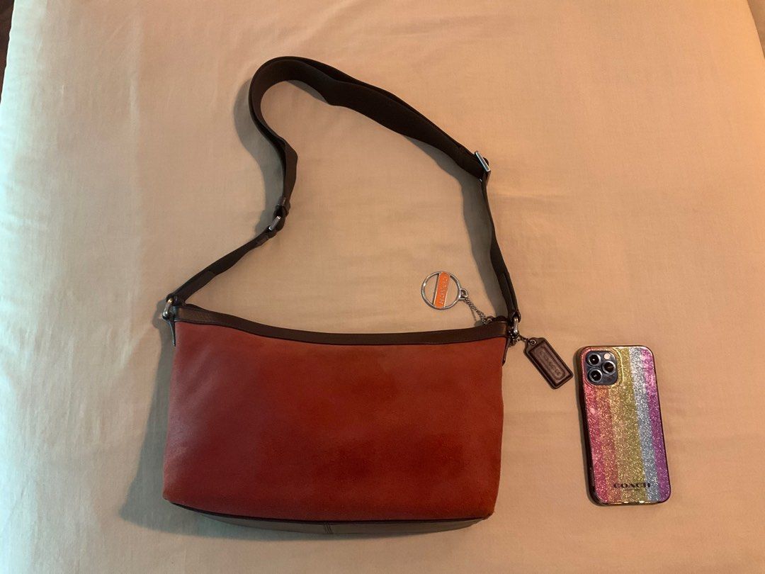 Coach Messenger Bag Orange Suede/Dark Brown store Leather Unisex