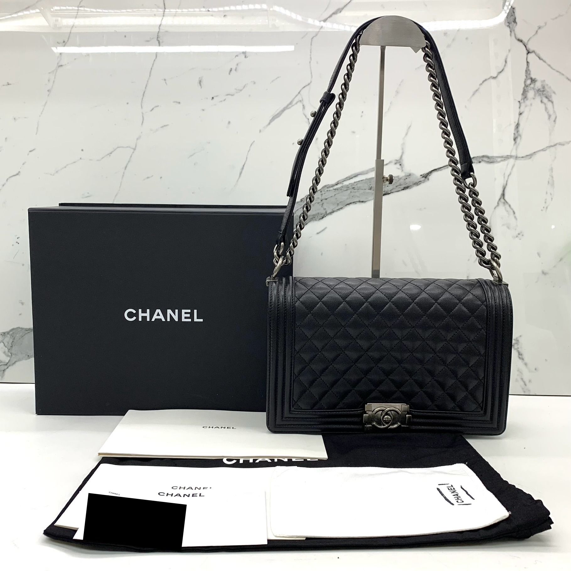 CHANEL A92193 BOY CAVIAR SKIN 28CM LARGE BLACK SHW MICROCHIPPED SHOULDER BAG 247029686 HM