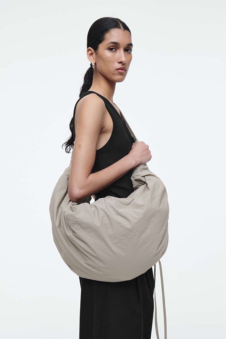 COS canopy oversized crossbody bag in stone beige cream nylon