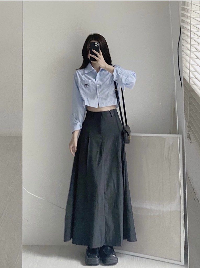 Dark grey formal work Muslimah friendly long skirt