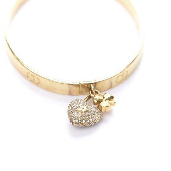 Dior Metal Crystal Lucky Locket Heart Bracelet Gold