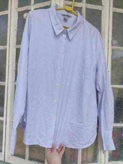 H&M Oxford Shirt XL for Women White Blue Stripes Long Sleeves