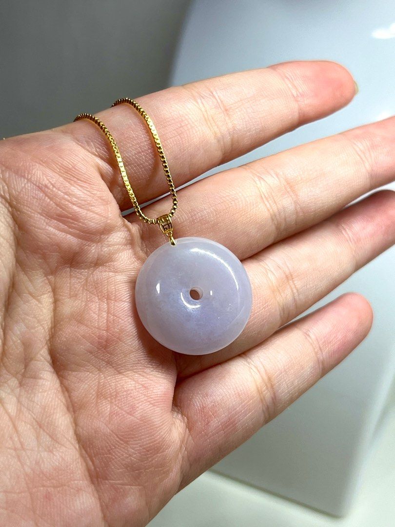 Icy Lavender based Ping An Jadeite Pendant by Hazel Jewel, Men's