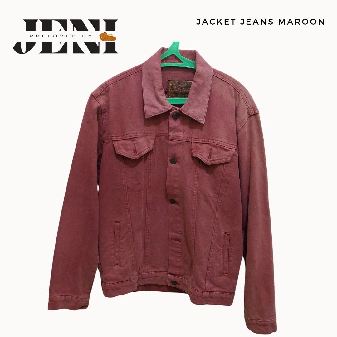 Jaket denim maroon on sale
