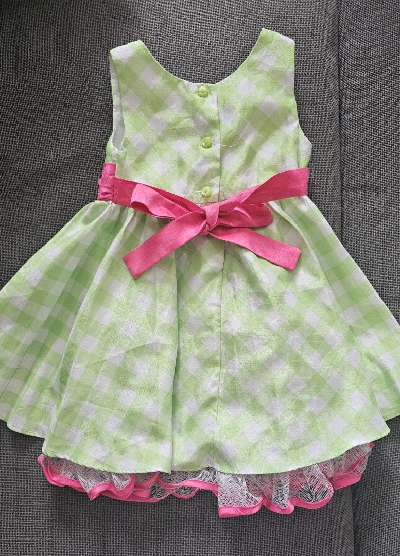 Jona Michelle Girl Green Checkered Flowy Party Dress (preloved), Babies &  Kids, Babies & Kids Fashion on Carousell