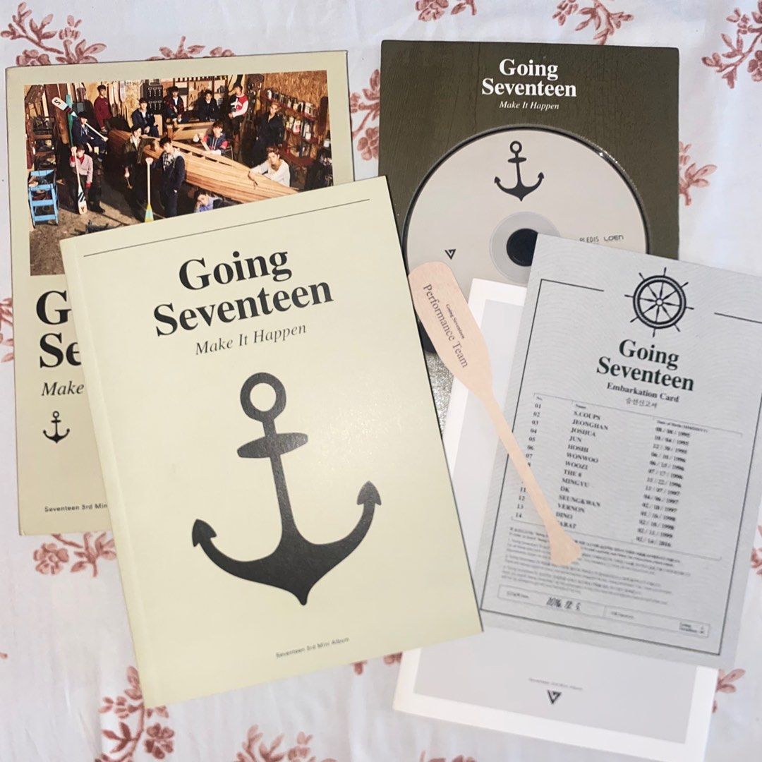 Pre-loved Going Seventeen Make it Happen Ver. (Category: K-Wave Merchandise) located in Mandaluyong City. Submitted by katsulist (Listing ID 1311607184, Image 1). Description: Pre-loved Going Seventeen Make It Happen Ver. Inclusions 💌 Photobook 💌 CD 💌 Boarding Pass 💌 Performance Team Paddle Bookmark 💌 Lyrics Paper Please note that these items are pre-loved and from my personal collection. There may be flaws or imperfections (see photos if an