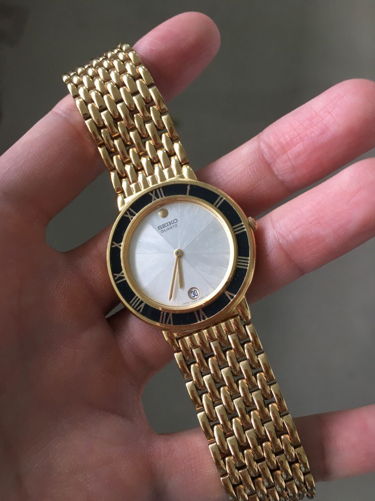 Rare 1991 vintage gold mother of pearl seiko quartz watch  display picture 1