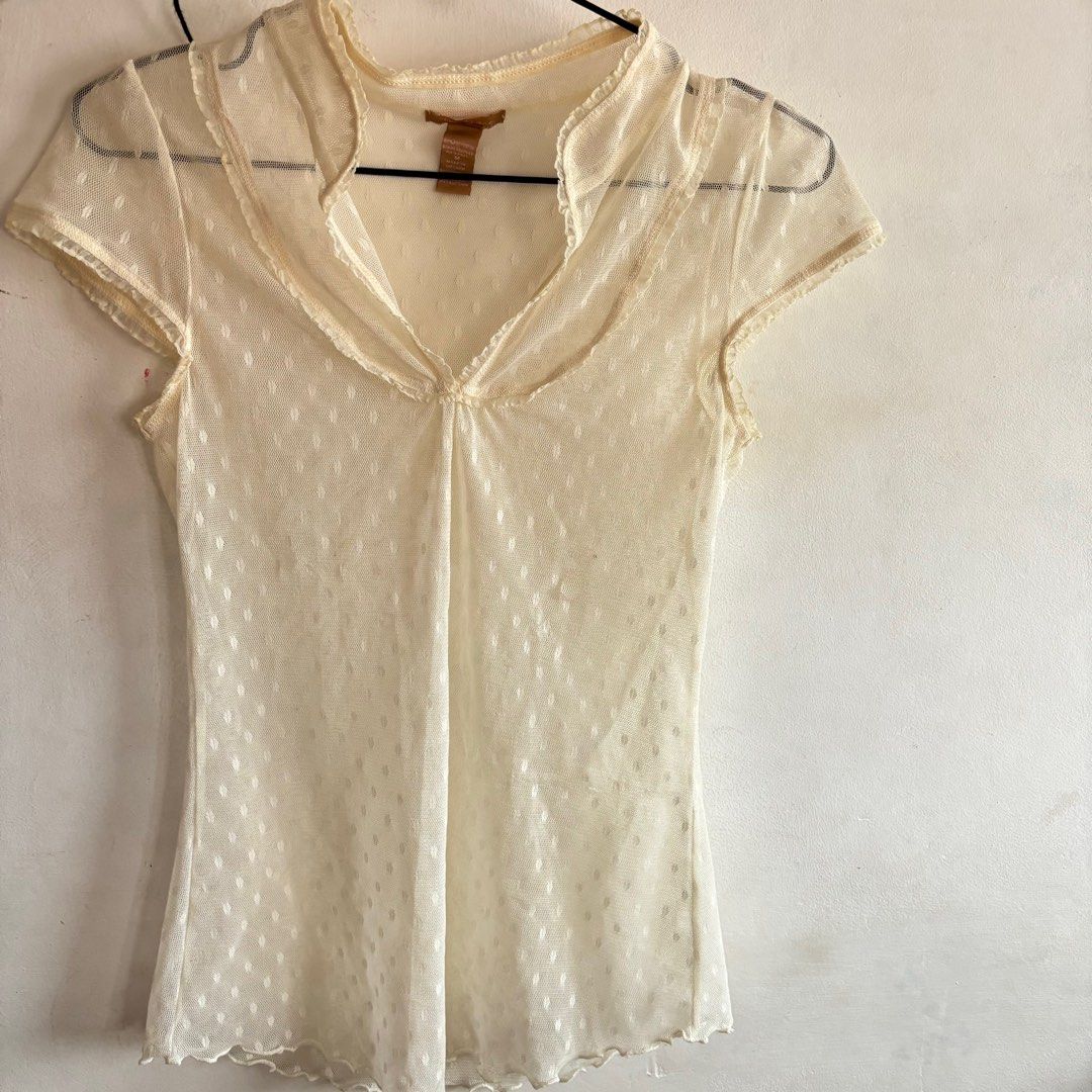 See-through lace blouse (Category: Blouses) located in Cavite. Submitted by yang233 (Listing ID 1311561014, Image 1). Description: fits a small to medium never worn very flattering when worn cute when styled mop: gcash mod: direct ggx,j&t #corpcore #officesiren.