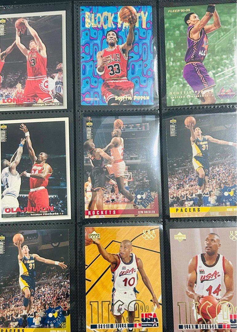 Set of assorted 1990s NBA Cards (Category: Raw Singles) located in Paranaque City. Submitted by cfcisco (Listing ID 1311542302, Image 2). Description: Assorted original NBA Cards from the 1990s. Card brands include Upper Deck, NBA Hoops, Fleer, and Topps. Sold as a set, includes all cards in the pictures, the card holder, and cards of lesser known 1990s NBA basketball players. Includes 4 Upper Deck MJ Cards 3 UD, 2 NBA Hopps, a 1 Fleer Scottie Pi