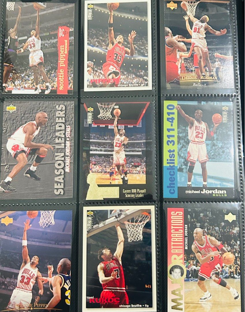 Set of assorted 1990s NBA Cards (Category: Raw Singles) located in Paranaque City. Submitted by cfcisco (Listing ID 1311542302, Image 1). Description: Assorted original NBA Cards from the 1990s. Card brands include Upper Deck, NBA Hoops, Fleer, and Topps. Sold as a set, includes all cards in the pictures, the card holder, and cards of lesser known 1990s NBA basketball players. Includes 4 Upper Deck MJ Cards 3 UD, 2 NBA Hopps, a 1 Fleer Scottie Pi