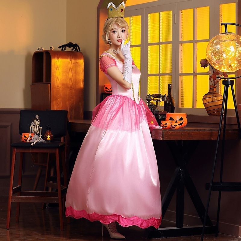 Super Mario Princess Peach Sexy Gown Cosplay Costume For Woman Pink Dress For Women Adult Halloween Christmas Party Set Gown