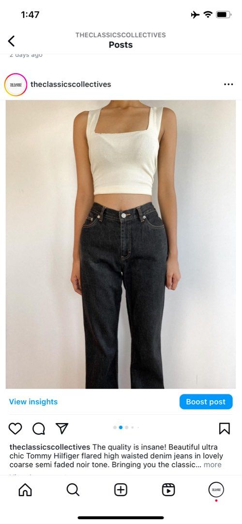 TOMMY HILFIGER DENIM JEANS (Category: Luxury Apparel) located in Cordon. Submitted by theclassic (Listing ID 1311571960, Image 1). Description: The quality is insane! Beautiful ultra chic Tommy Hilfiger flared high waisted denim jeans in lovely coarse semi faded noir tone. Bringing you the classic retro silhoutte! Waist - 30 inches. Length - 40 inches..