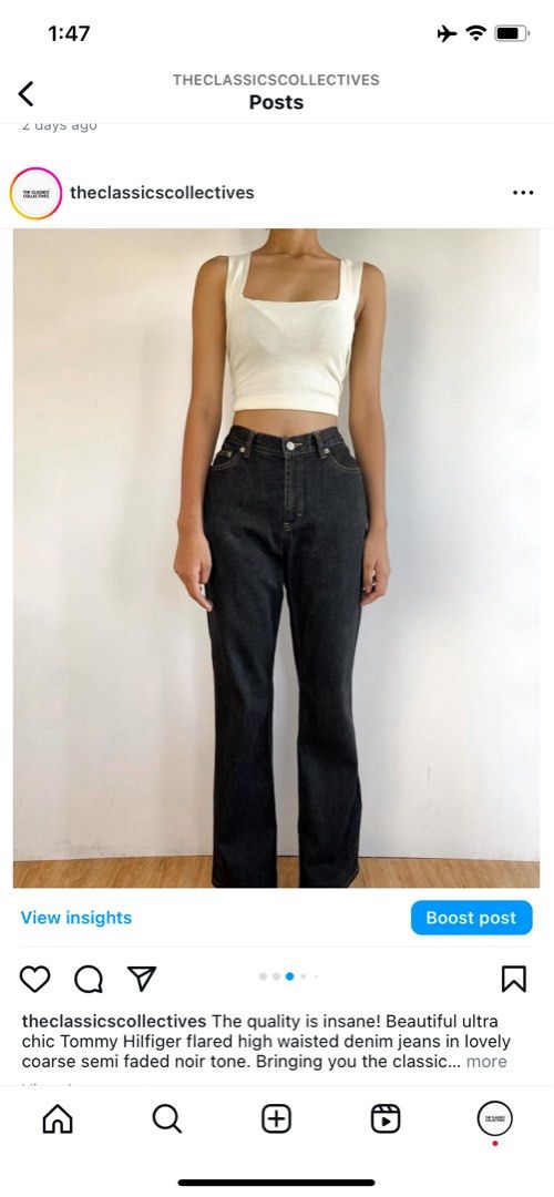 TOMMY HILFIGER DENIM JEANS (Category: Luxury Apparel) located in Cordon. Submitted by theclassic (Listing ID 1311571960, Image 3). Description: The quality is insane! Beautiful ultra chic Tommy Hilfiger flared high waisted denim jeans in lovely coarse semi faded noir tone. Bringing you the classic retro silhoutte! Waist - 30 inches. Length - 40 inches..