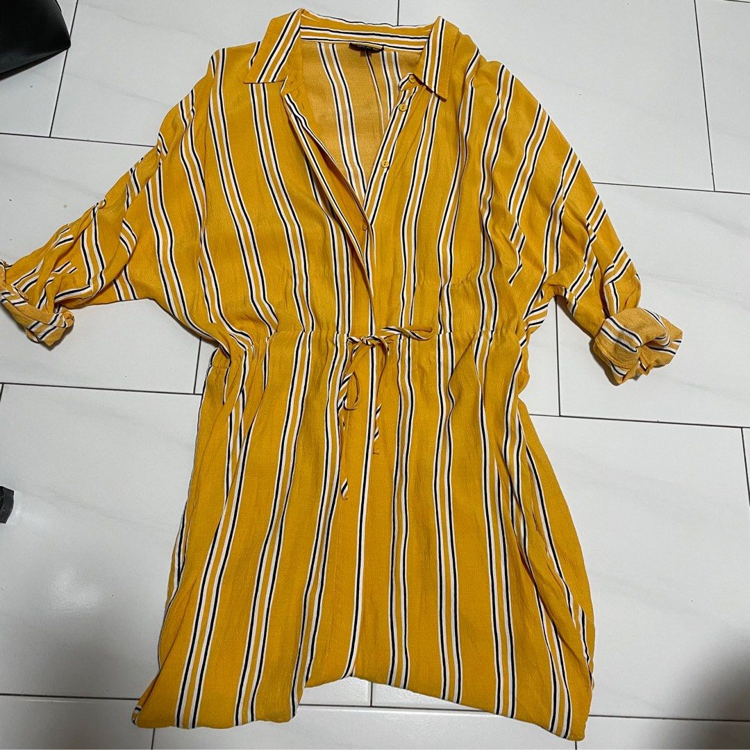Topshop yellow striped viscose shirt dress