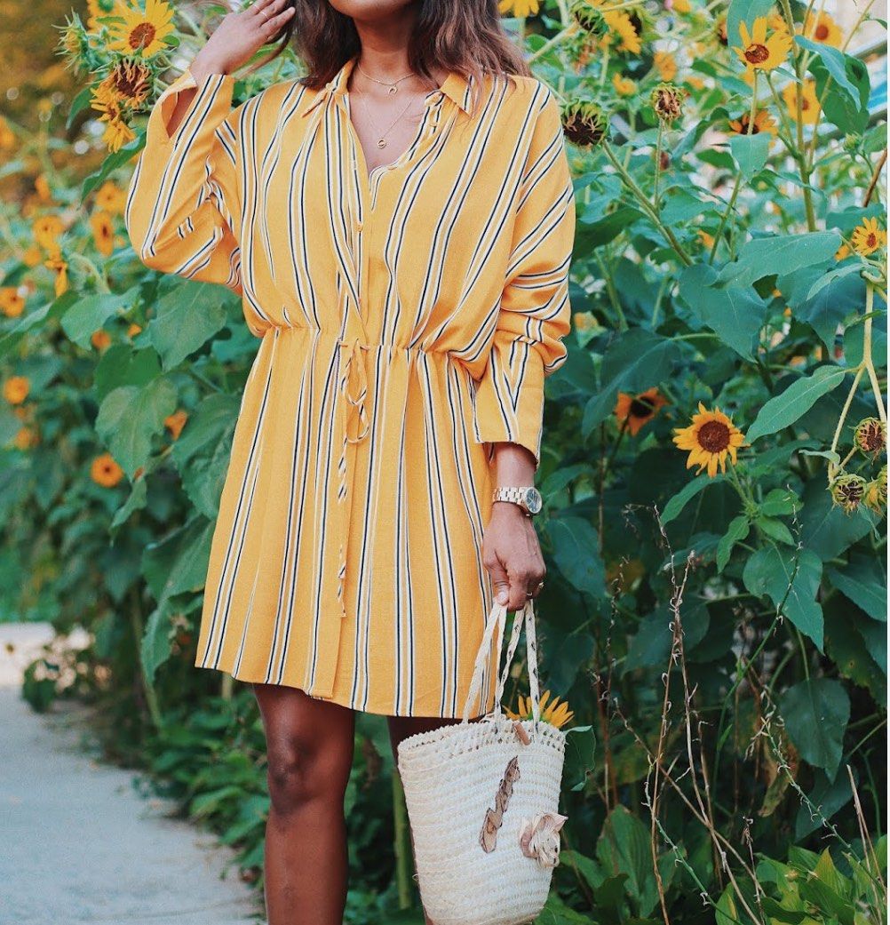 Topshop yellow striped viscose shirt dress