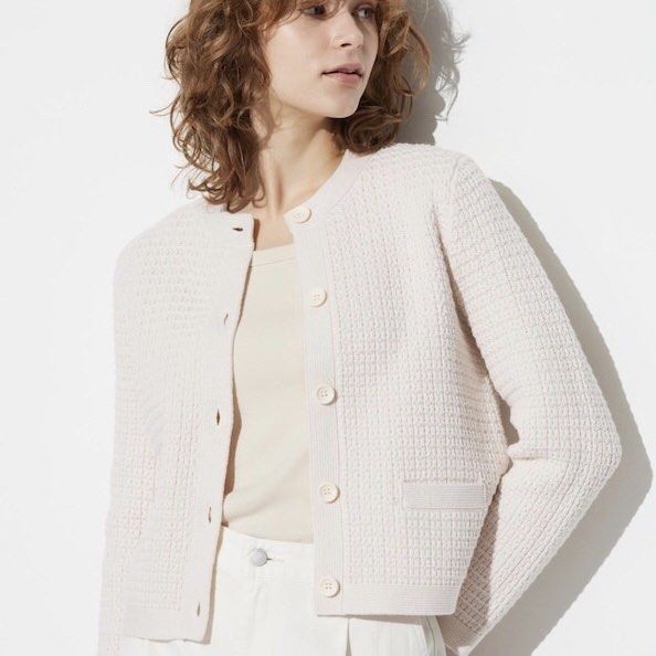 Uniqlo White Long Knitted Cardigan WOMEN'S 3D KNIT MESH LONG