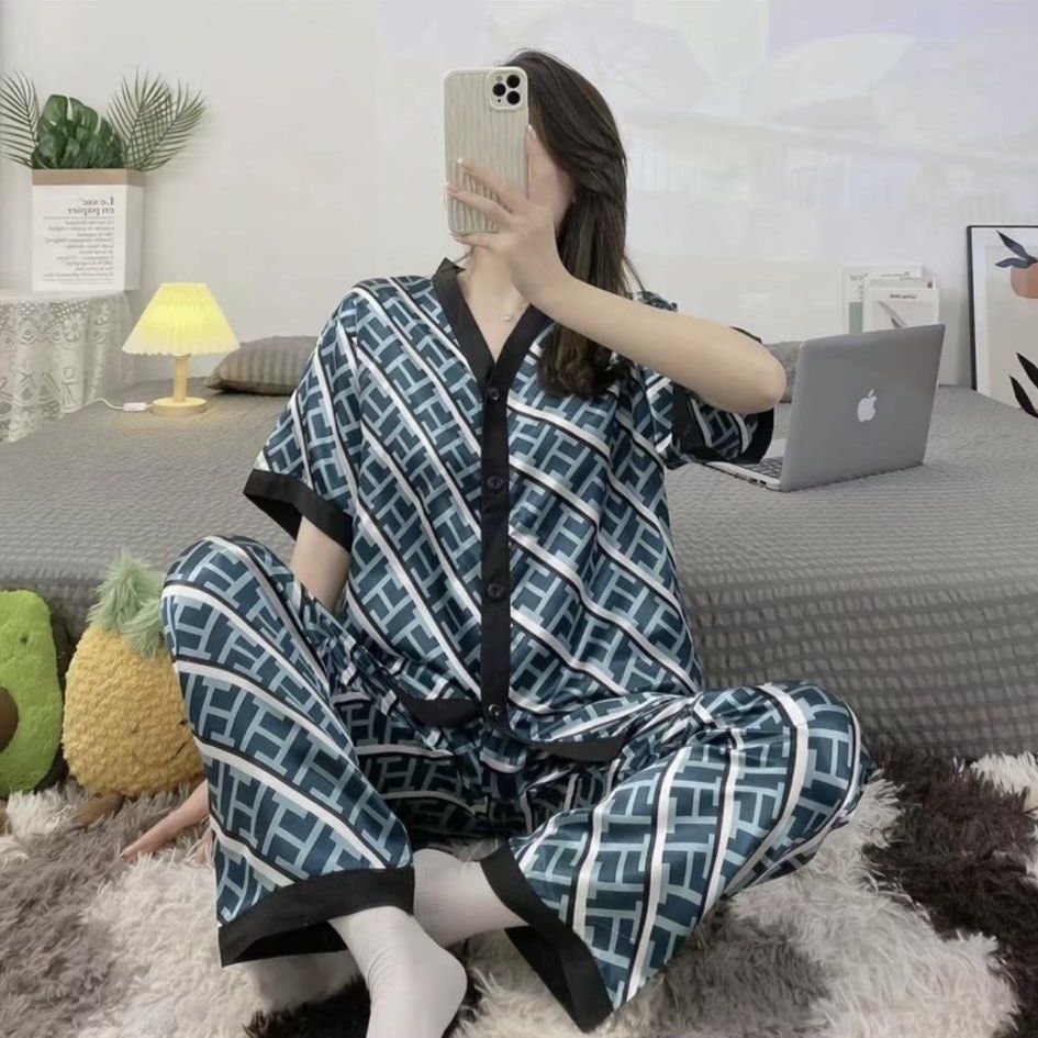 Women XL Silk Sleepwear Ice Silk Print Pajamas Women s Fashion Dresses Sets Evening dresses gowns on Carousell