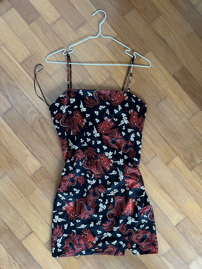 zara satin oriental mini dress dragon cny