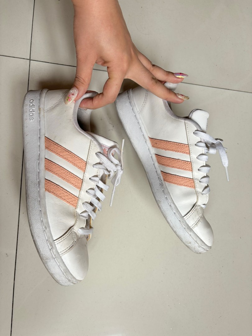 Adidas Cloudfoam White Advantage Light pink stripes Women s Fashion Footwear Sneakers on Carousell