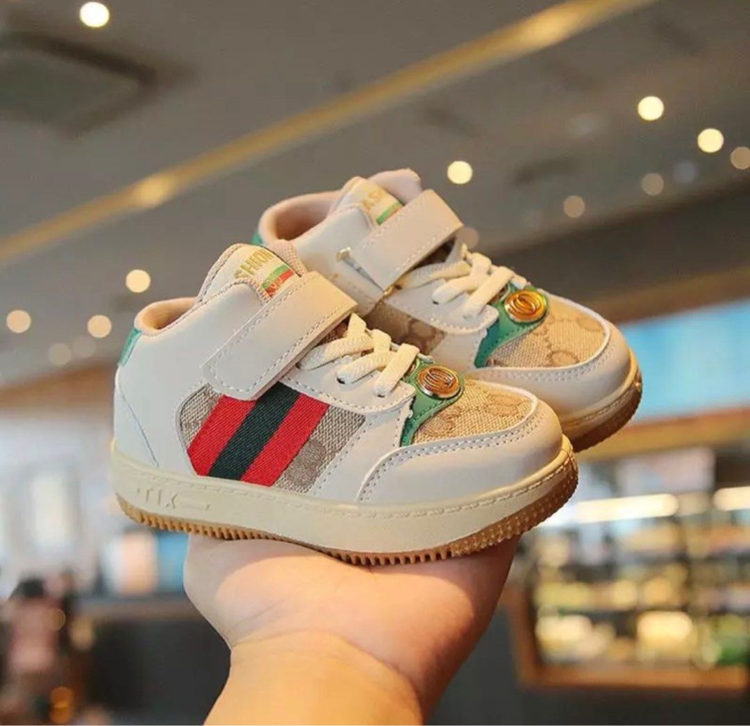 Gucci print baby sneaker unisex size 24 and 26 approx for baby 1.5 to 2.5 years old Babies Kids Babies Kids Fashion on Carousell