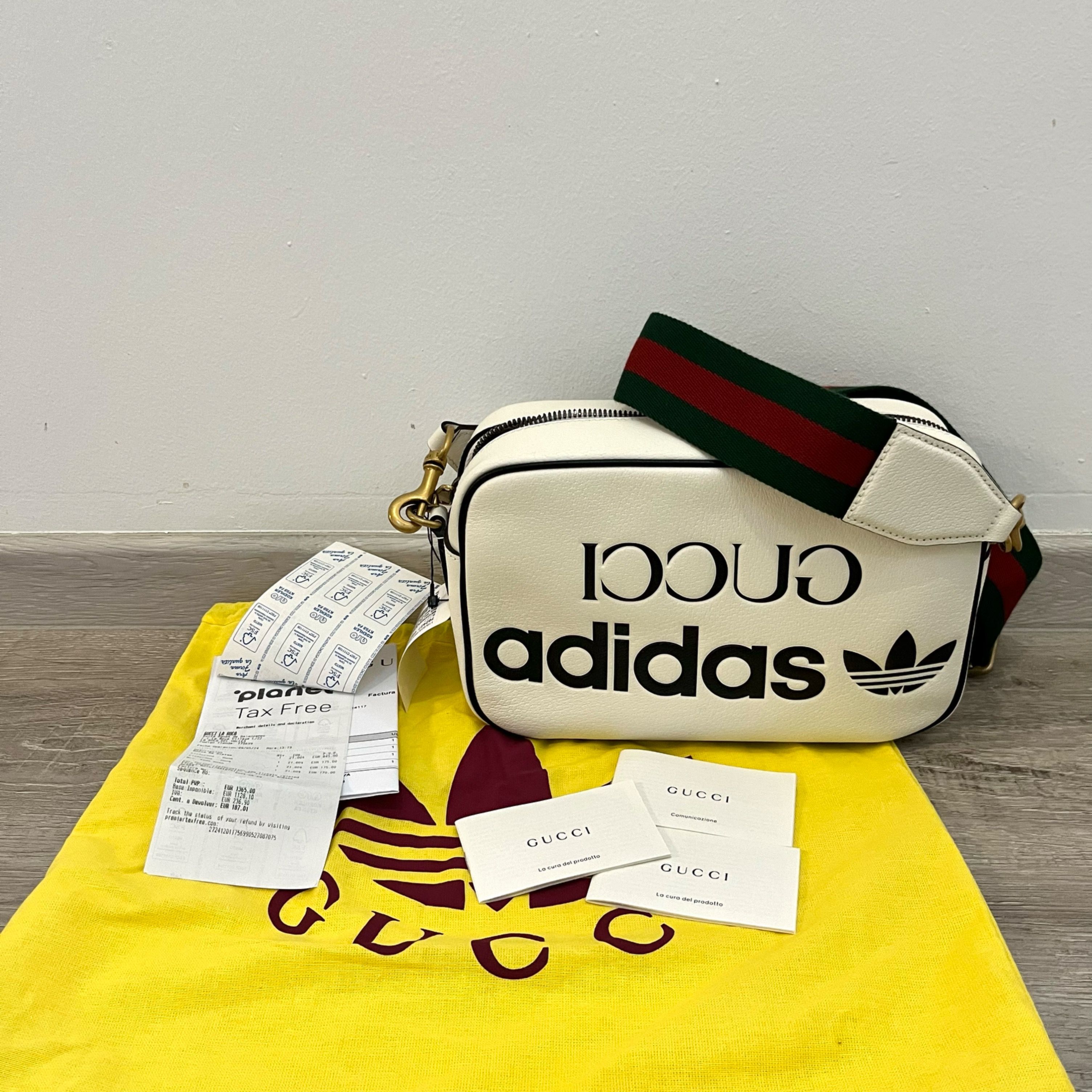BNWT GUCCI x ADIDAS Textured Calf Skin Small Shoulder Bag White Luxury Bags Wallets on Carousell
