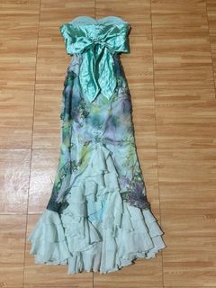 Chiffon Green Tube Dress Floral Wedding Guest Dress Enchanted Fairy dainty long maxi dress