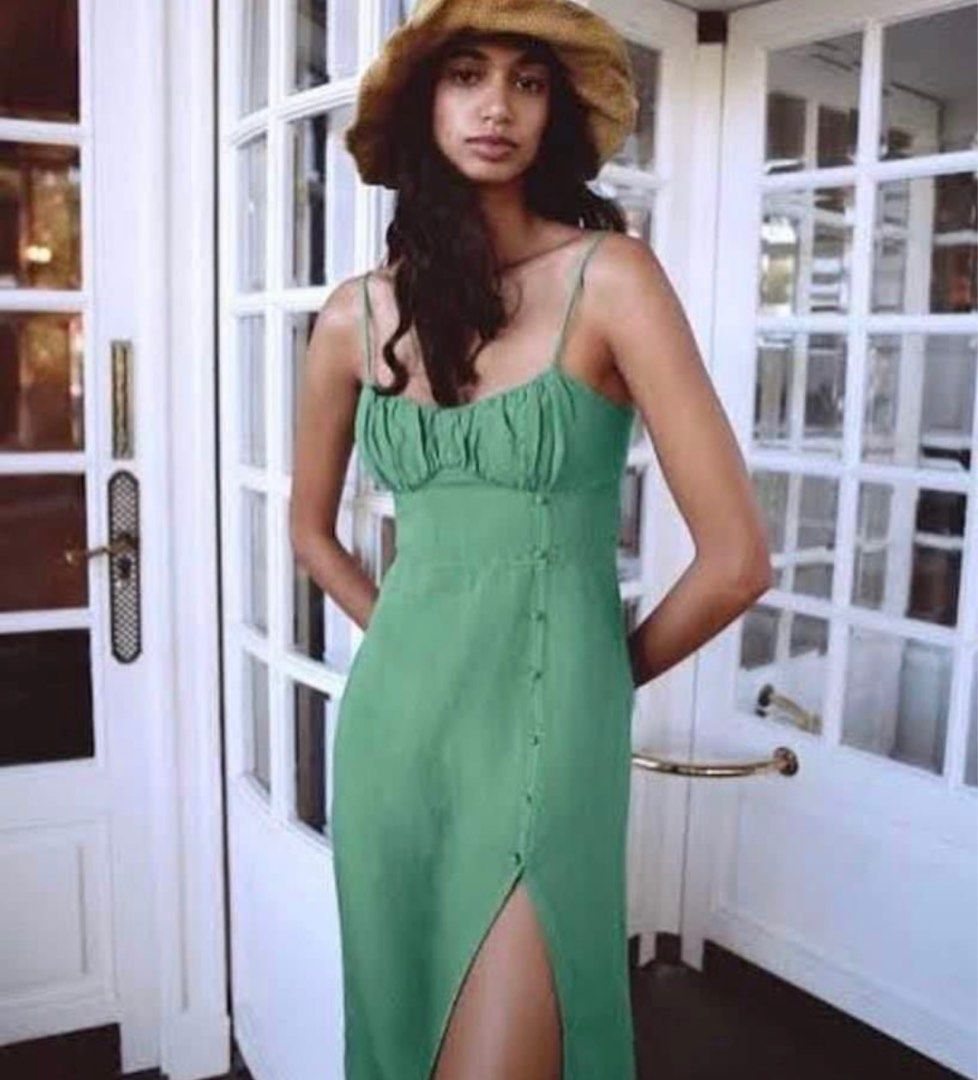 Green Linen Dress Zara Inspo Women s Fashion Dresses Sets Dresses on Carousell