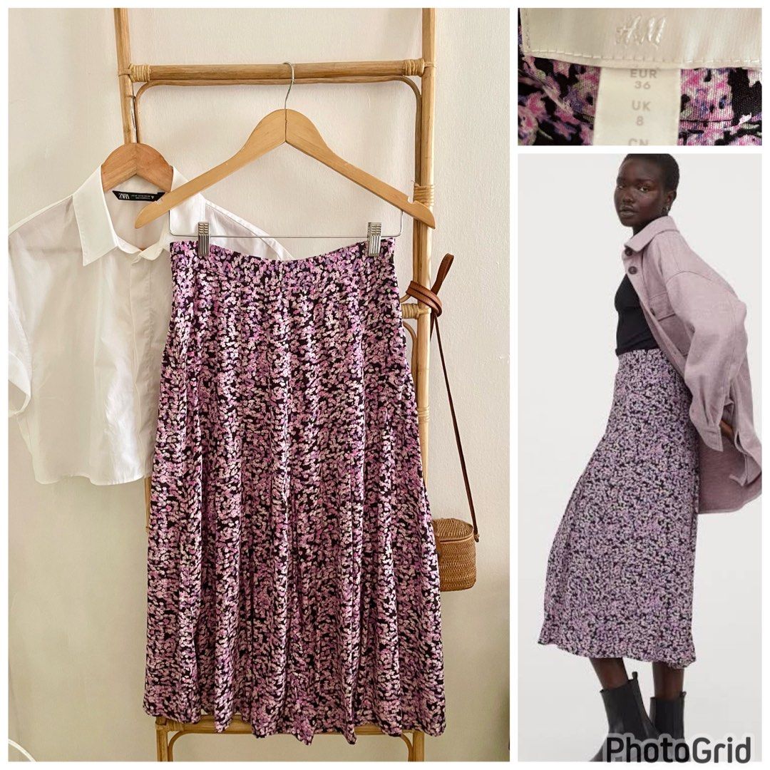 Lilac floral midi skirt hot sale