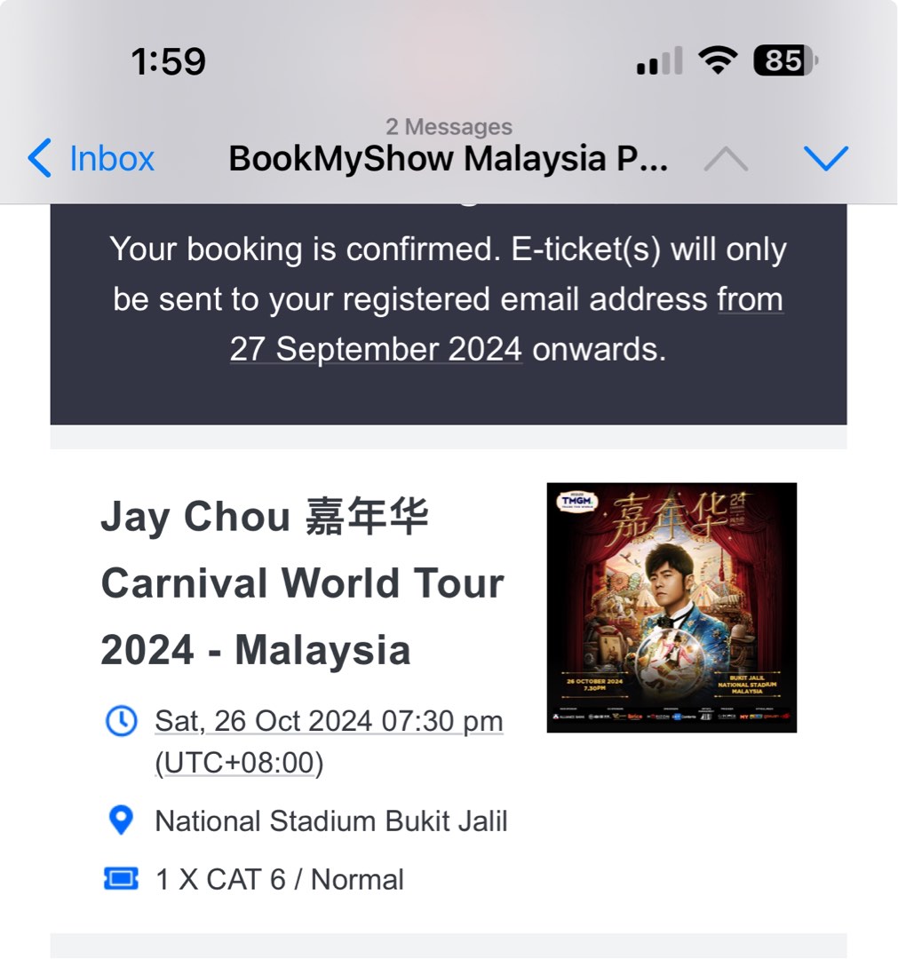 Jay Chou concert ticket 2024, Tickets & Vouchers, Event Tickets on Carousell