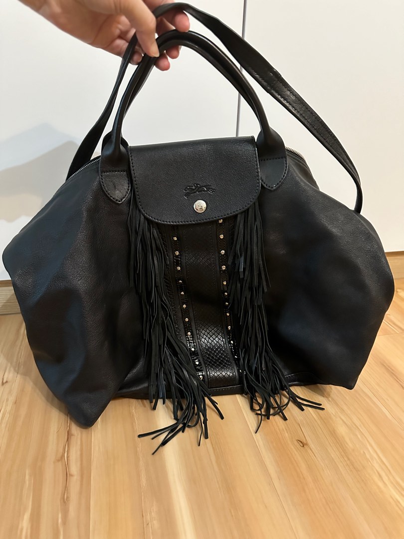 Authentic Longchamp Le Pliage Black Leather Medium Bag Luxury Bags Wallets on Carousell