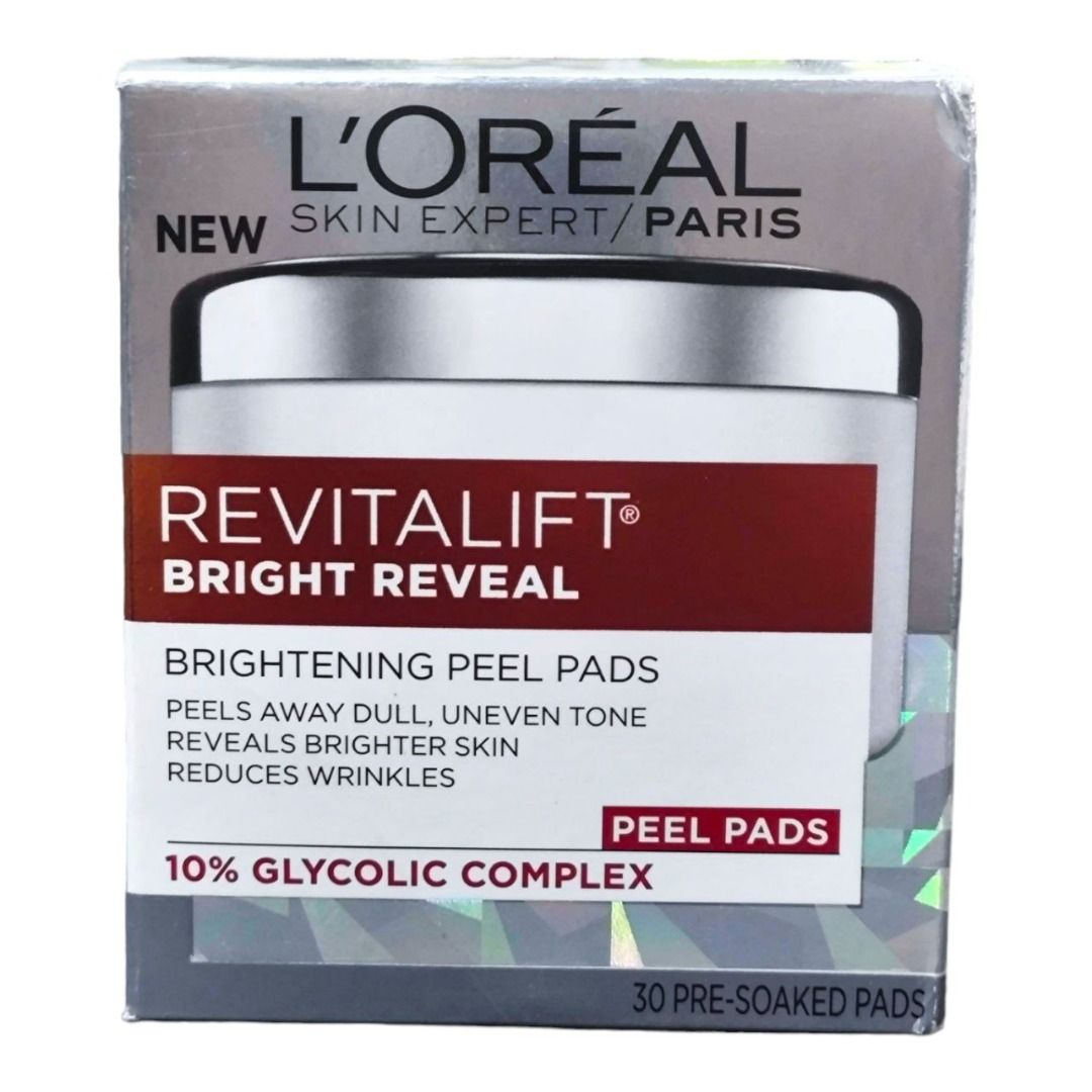 Loreal Paris Revitalift Bright Reveal AntiAging Peel Pads with Glycolic Acid Exfoliating Facial