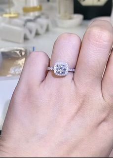 Moissanite Cushion cut with halo 2ct Size 7